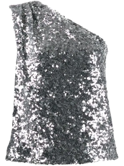 Halpern Off-the-shoulder Sequin Top In Silver