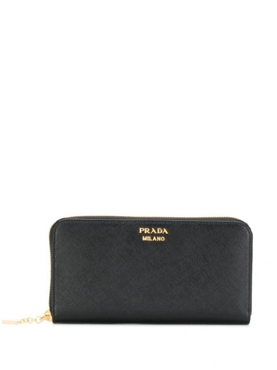 Prada Logo Plaque Wallet In Black