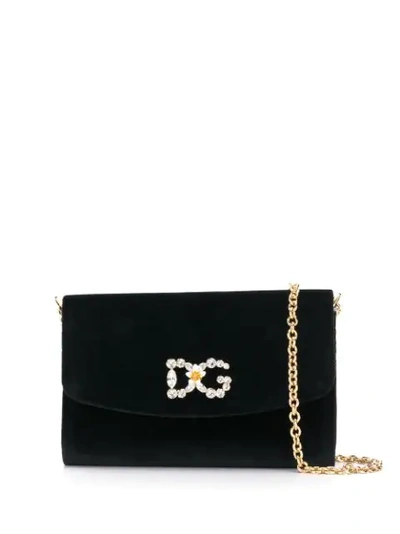 Dolce & Gabbana Embellished Logo Crossbody Bag In Black