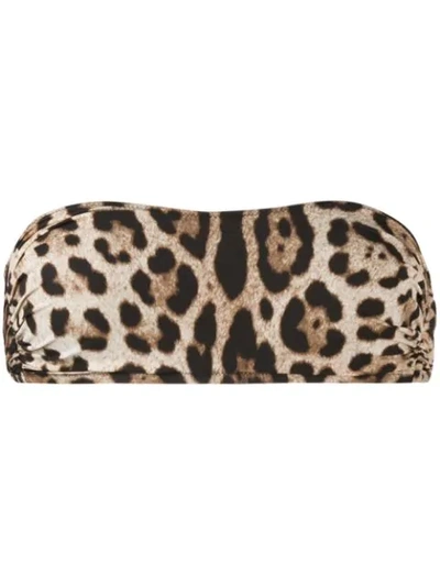 Dolce & Gabbana Leopard Print Bikini Top In Neutrals