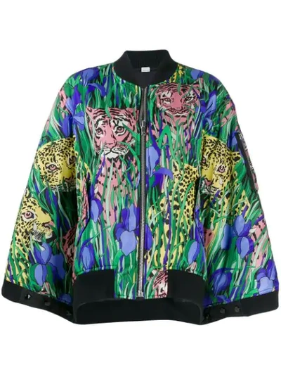 Gucci Feline Garden Print Bomber Jacket In Green