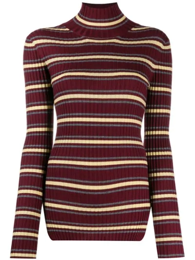 Plan C Striped Turtleneck Jumper In Red