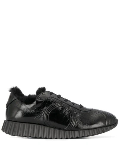 Ferragamo Gancini Lace-up Trainers In Black