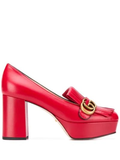 Gucci Monogram Fringed Pumps In Red
