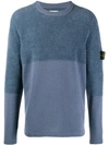 Stone Island Ribbed Panel Jumper In Blue