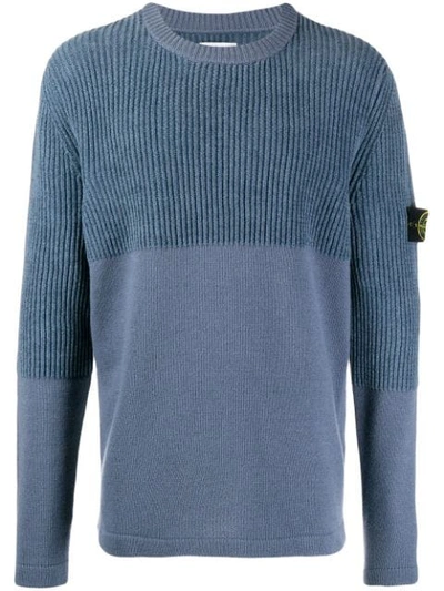 Stone Island Ribbed Panel Jumper In Blue