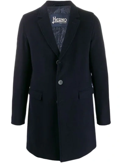 Herno Single-breasted Mid-length Coat In Blue