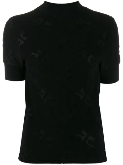 Courrèges Short-sleeve Embroidered Top In Black