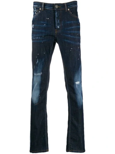 John Richmond Distressed Detail Slim-fit Jeans In Blue