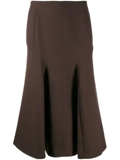 Joseph Midi Curved Skirt In Brown