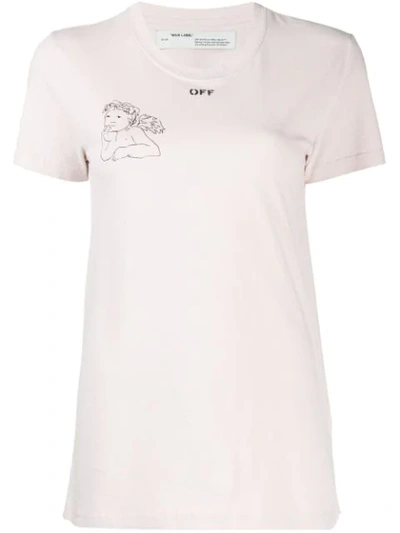 Off-white Floral Cherub Print T-shirt In Pink