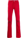 Raf Simons Slim-fit Embroidered Knee Jeans In Red