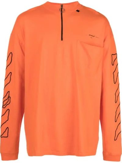 Off-white Zip-up Neck Long-sleeved T-shirt In Orange