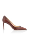 Prada Crocodile-print Pointed Pumps In Tan