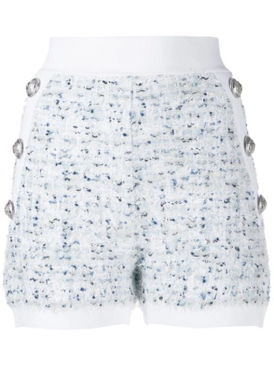 Balmain Buttoned Tweed Short Shorts In White