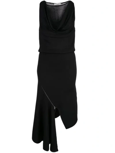 Alice And Olivia Hollis Cascade Asymmetrical Dress In Black