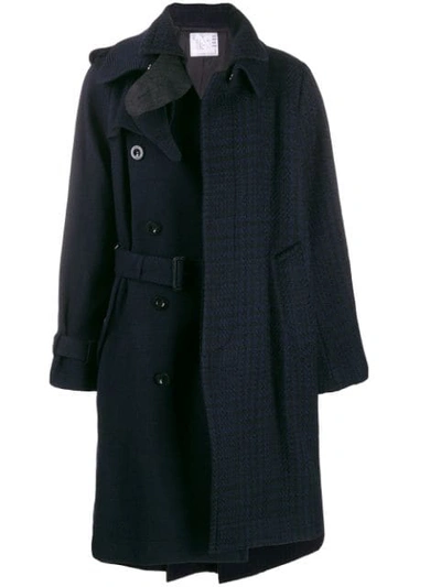 Sacai Asymmetric Trench Coat In Blue