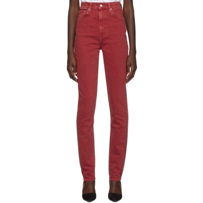 Helmut Lang Femme Hi Spikes High-rise Slim-leg Jeans In Red Stone