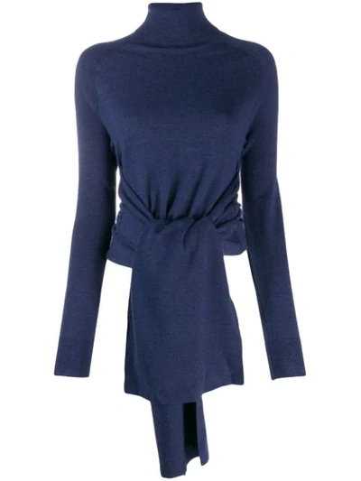 Jw Anderson Roll Neck Jumper With Front Ties In Blue