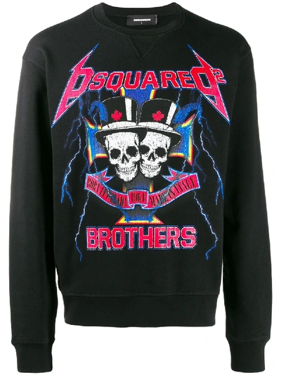 Dsquared2 Men's Short Sleeve T-shirt Crew Neckline Jumper Skull Brothers In Black