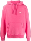 Stussy Logo-embroidered Mélange Fleece-back Cotton-jersey Hoodie In Pink