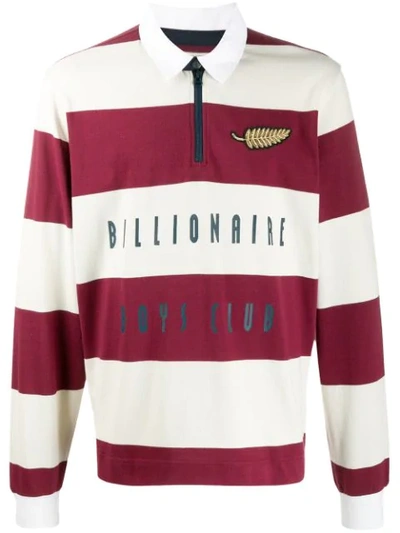 Billionaire Boys Club Appliquéd Striped Cotton-jersey Half-zip Rugby Shirt In Red