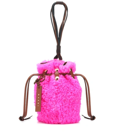 Marni Bindle Shearling Clutch In Pink