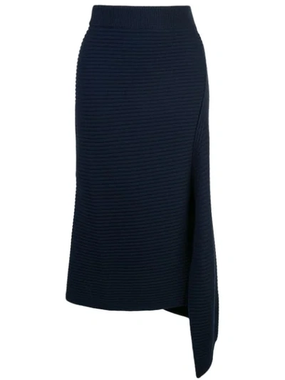 Tibi Wool Rib Sweater Origami Slit Skirt In Navy