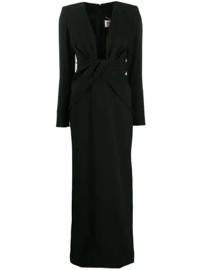 Saint Laurent Long-sleeved Crêpe Gown In Black