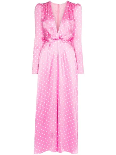 Alessandra Rich Polka-dot Silk-satin Midi Dress In Pink