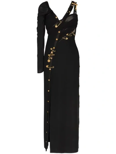 Versace Embellished Cutout Crepe, Silk-chiffon And Tulle Gown In Black