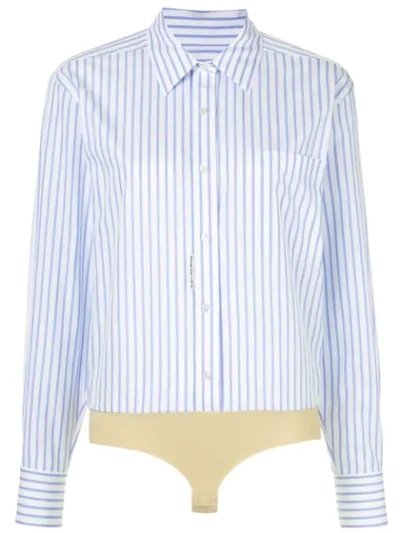 Alexander Wang Long-sleeve Shirt Bodysuit In Blue/ White Stripe 989
