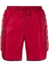 Gucci Men's Logo-stripe Swim Trunks In Red