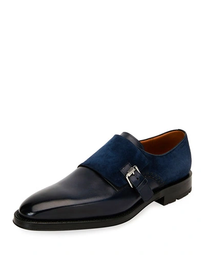 Bally Men's Balbin Leather Injected-sole Monk Strap Shoes In Dark Blue