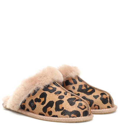Ugg Scuffette Ii Leopard Calf-hair Slippers With Shearling Cuff In Brown