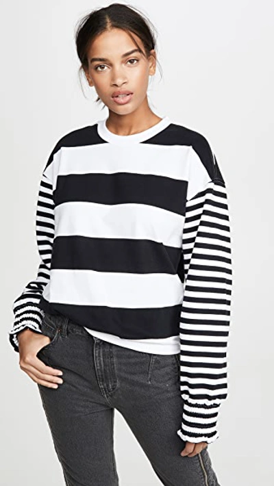 Opening Ceremony Cropped Striped Crewneck Sweatshirt In Black/white