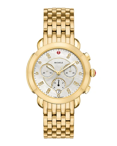 Michele 38mm Sidney Diamond-dial Chronograph Watch, Gold