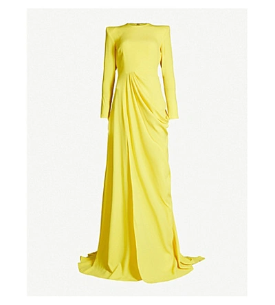 Alex Perry Knox Draped Crepe Gown In Yellow