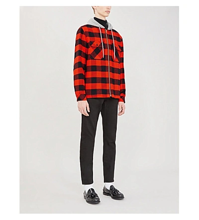 Sandro Checked Cotton-flannel And Cotton-jersey Overshirt In Orange