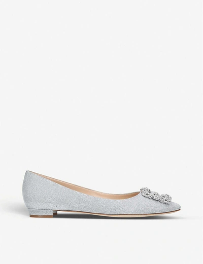 Manolo Blahnik Hangisi Crystal-embellished Flats In Silver