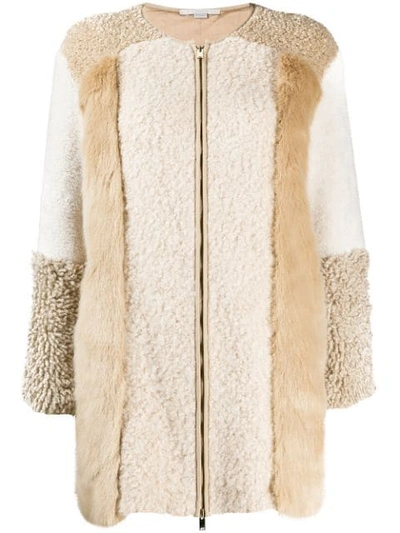 Stella Mccartney Faux Fur-panelled Alpaca And Wool-blend Coat In Neutrals