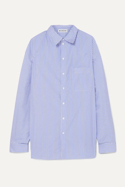 Balenciaga Oversized Striped Cotton-poplin Shirt In Blue