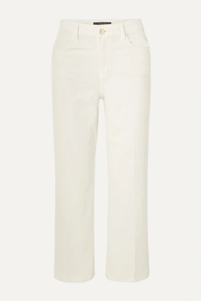 J Brand Joan Cropped Cotton-blend Corduroy Wide-leg Pants In White