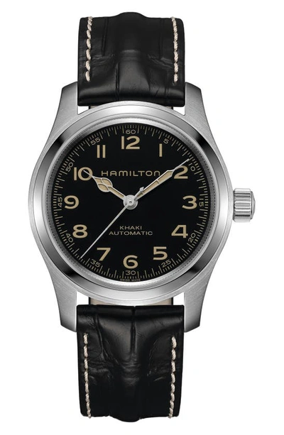 Hamilton Men's Swiss Automatic Khaki Field Murph Black Leather Strap Watch 42mm In Schwarz