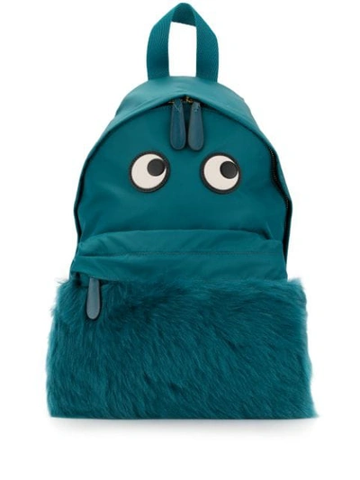 Anya Hindmarch Eye Shearling Backpack In Blue