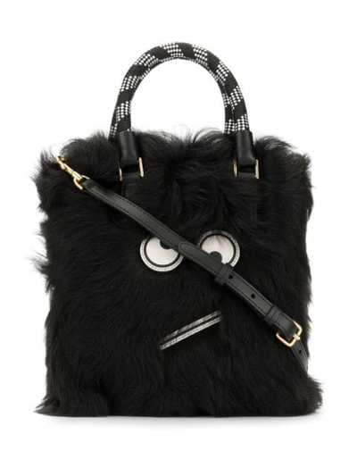Anya Hindmarch Amused Face Fur Tote In Black
