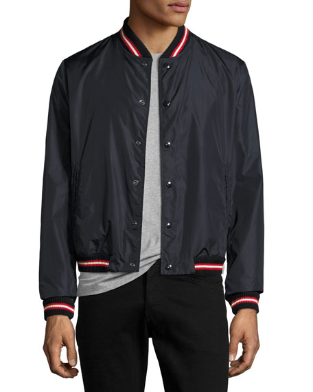 Moncler Dubost Bomber Jacket With Varsity Stripes, Dark Blue | ModeSens