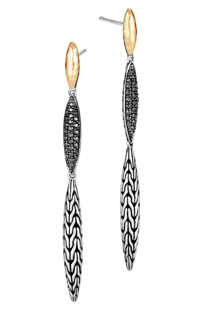 John Hardy Sterling Silver & 18k Yellow Gold Classic Chain Black Sapphire & Black Spinel Linear Drop Earrings In Silver/multi