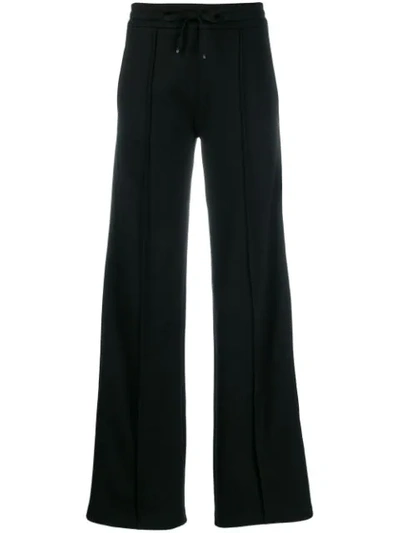 Moncler Pintuck-pleat Cotton-jersey Wide-leg Trousers In Black