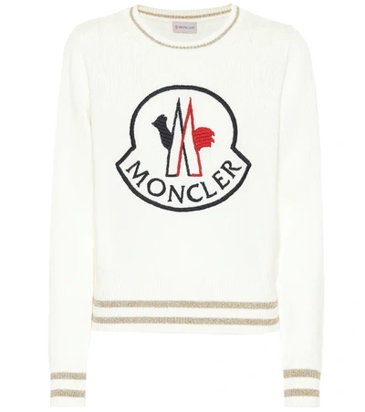 Moncler Logo-embroidered Wool-blend Sweater In Beige